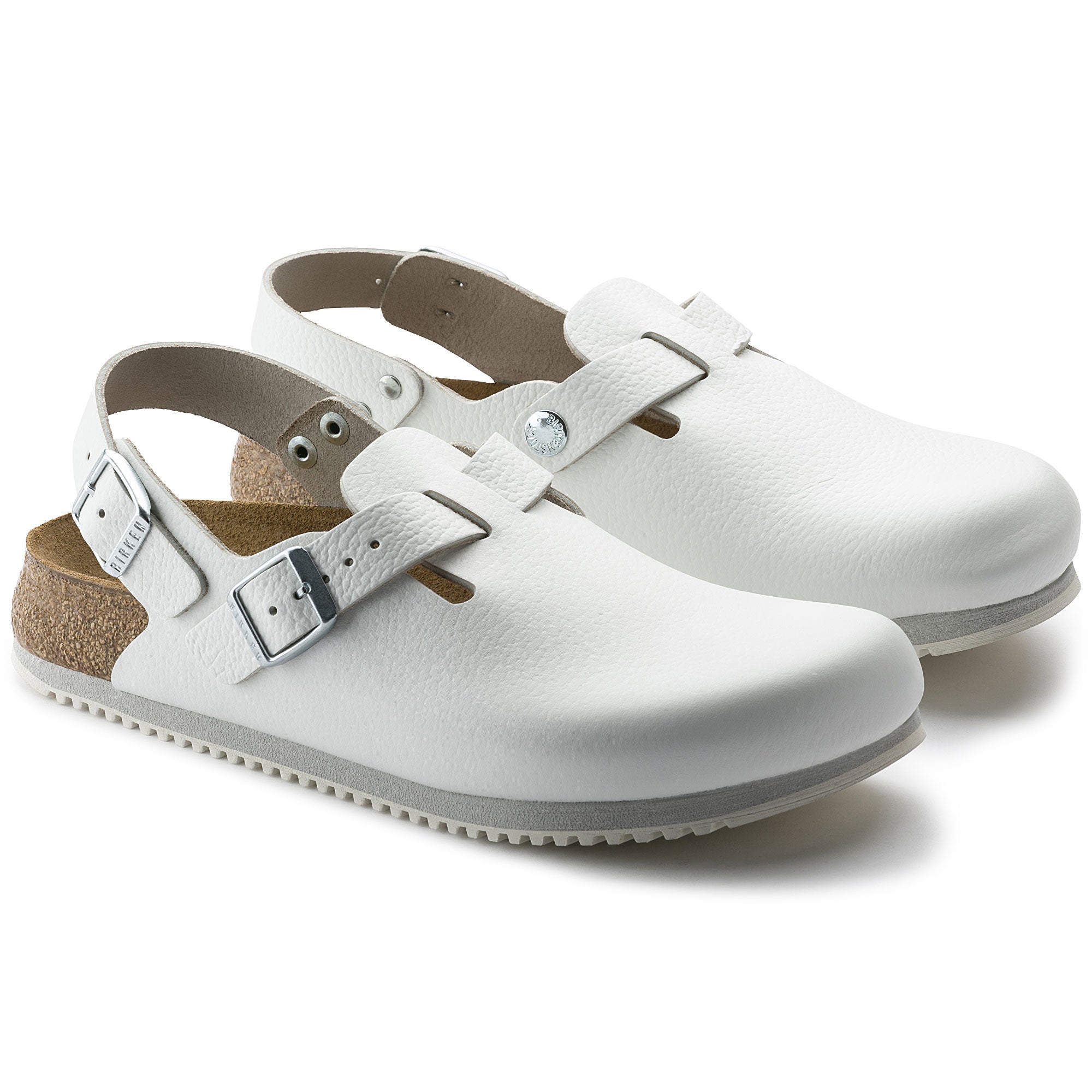Birkenstock Tokio Super Grip Leather Clog Classic Footbed in White Women's Footwear