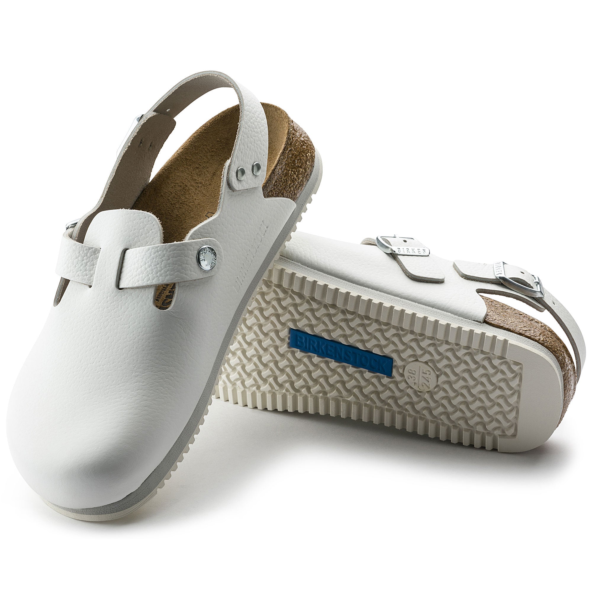 Birkenstock Tokio Super Grip Leather Clog Classic Footbed in White Women's Footwear