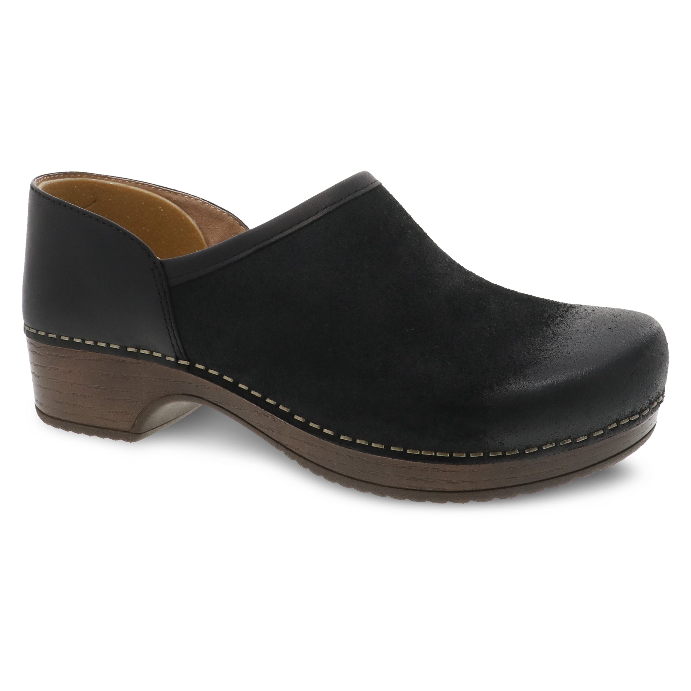 Dansko Women's Brenna in Black Burnished Suede Clog Footwear