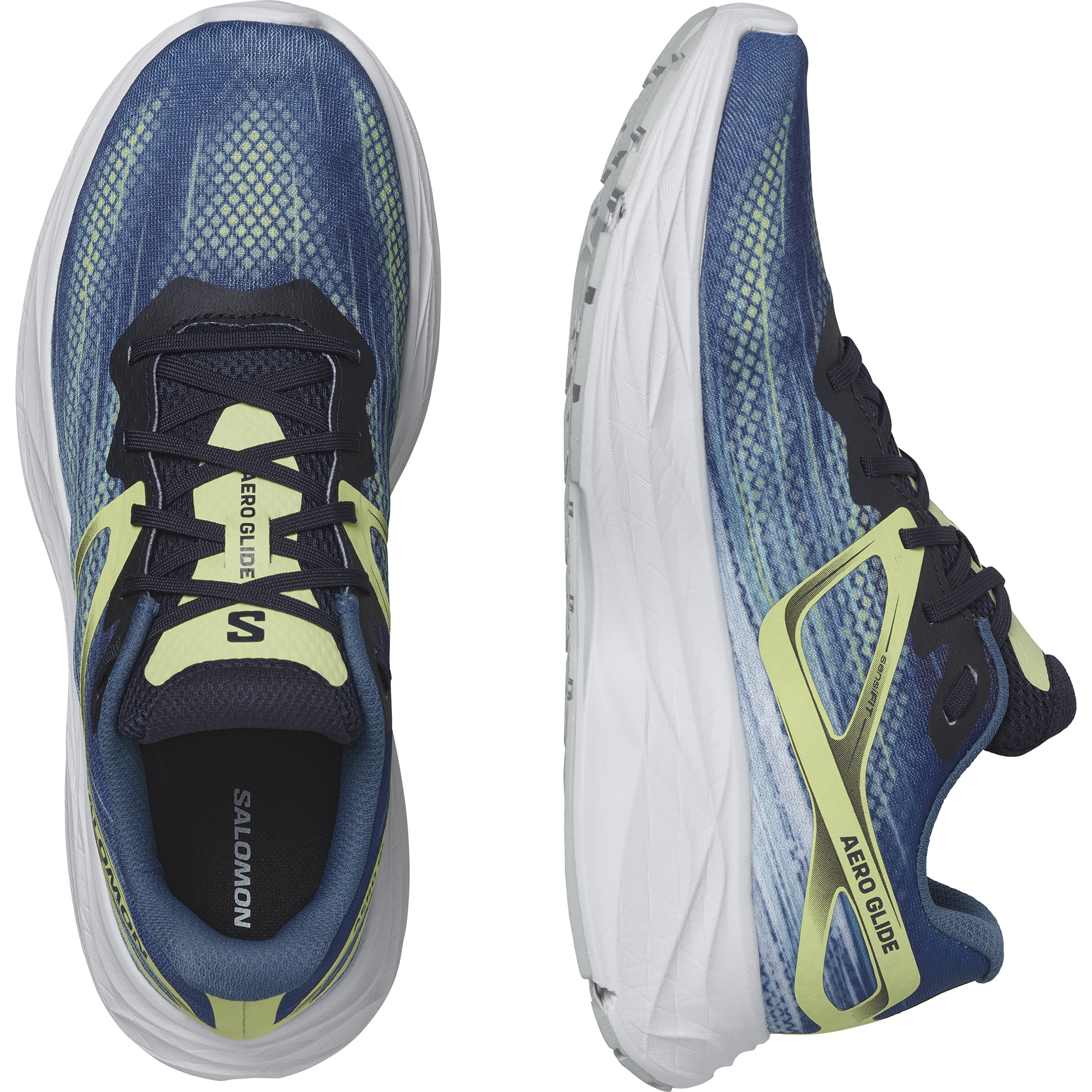 Salomon Men's Aero Glide in Blue Ashes Dark Sapphire Sunny Lime Men's Footwear
