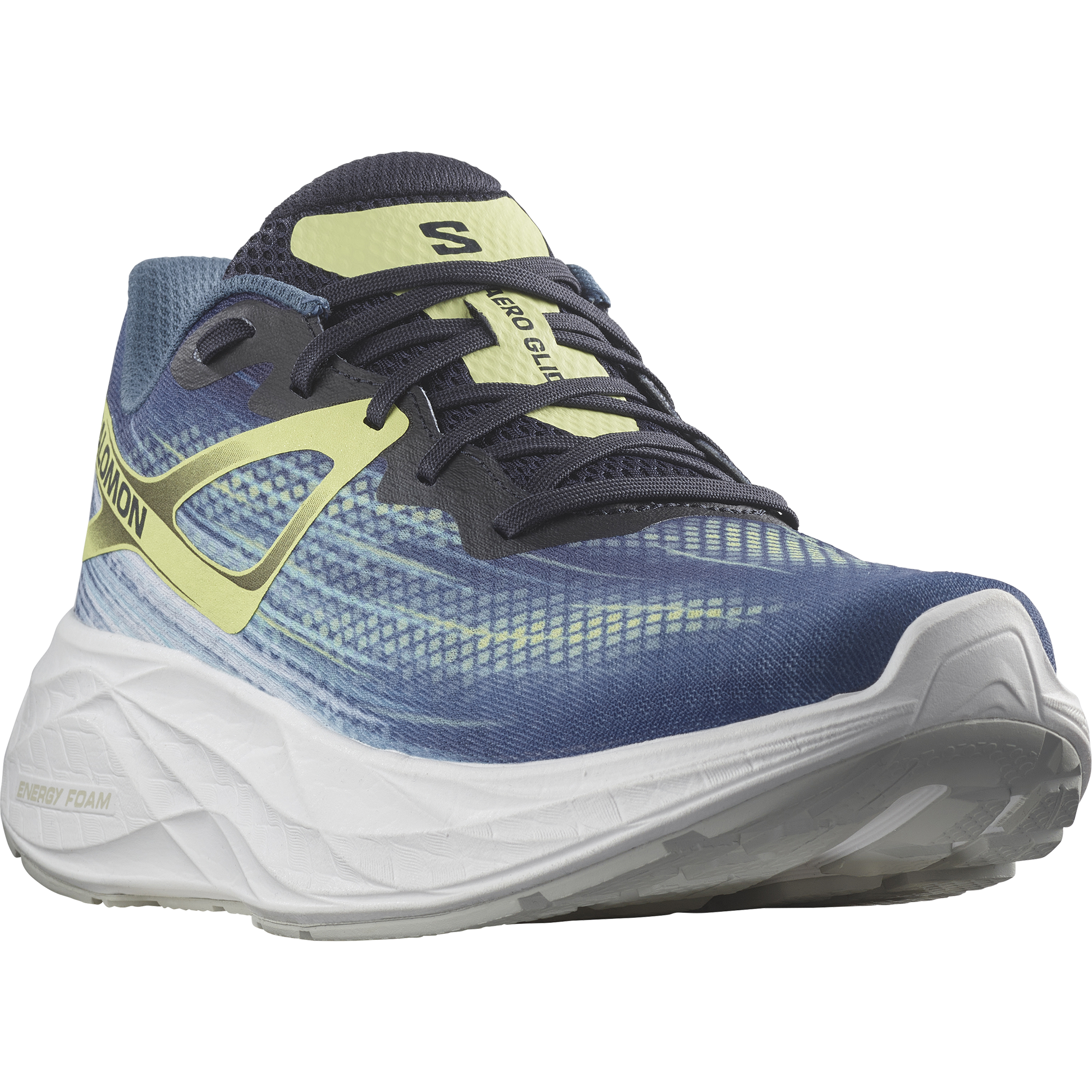 Salomon Men's Aero Glide in Blue Ashes Dark Sapphire Sunny Lime Men's Footwear