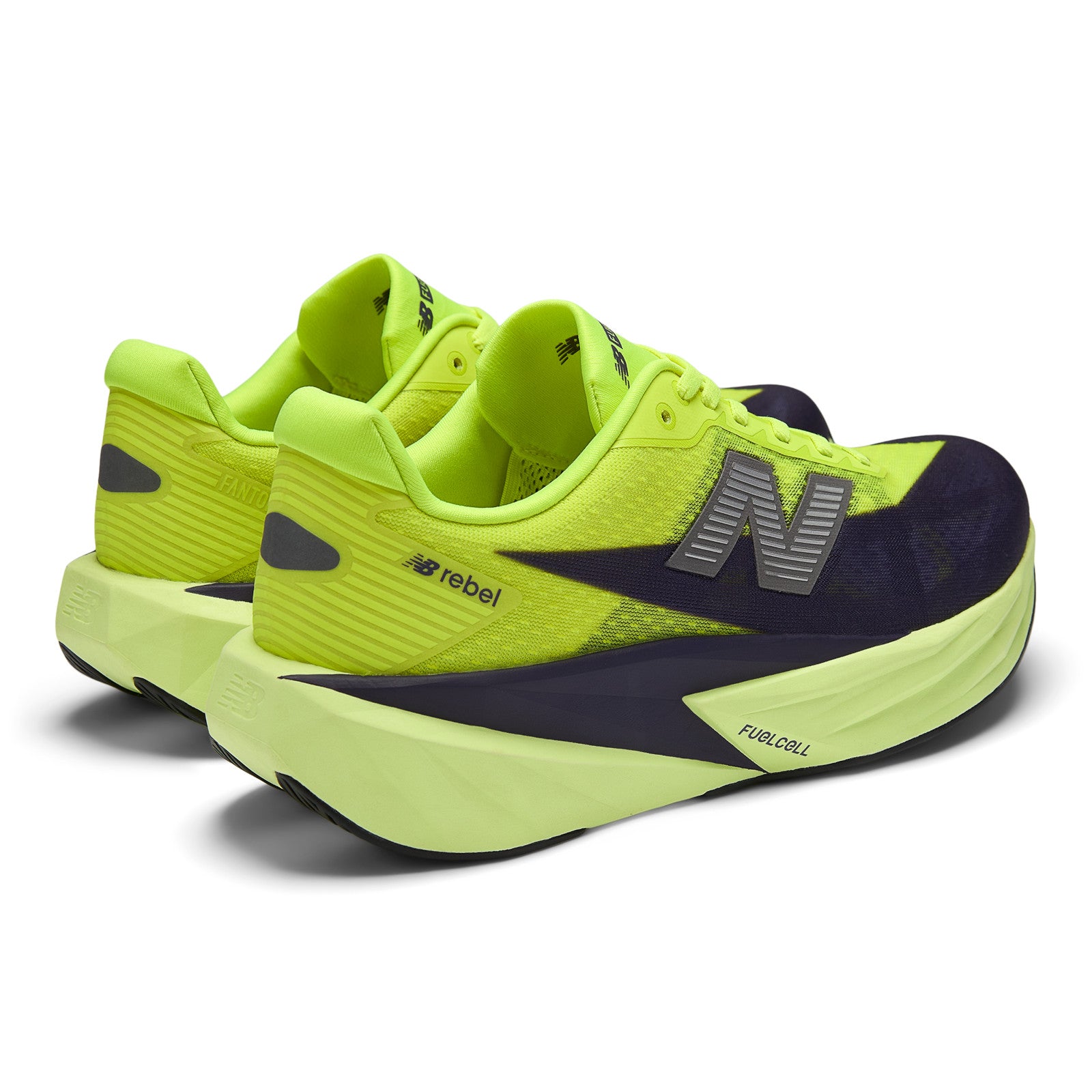 New Balance Men's FuelCell Rebel v5 in Alkaline Green with Boysenberry and Dark Silver Metallic