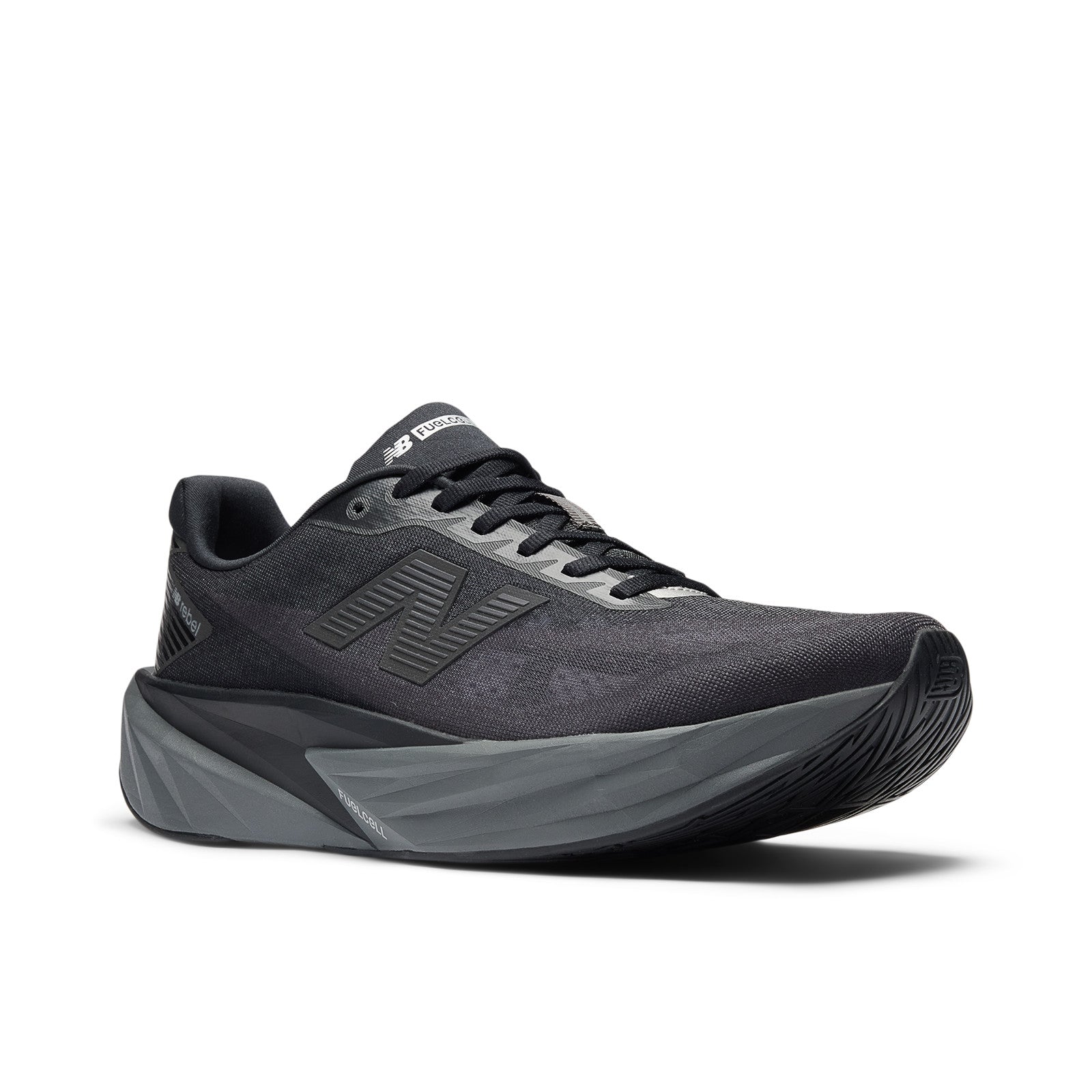 New Balance Men's FuelCell Rebel v5 in Black with Castlerock and Silver Metallic