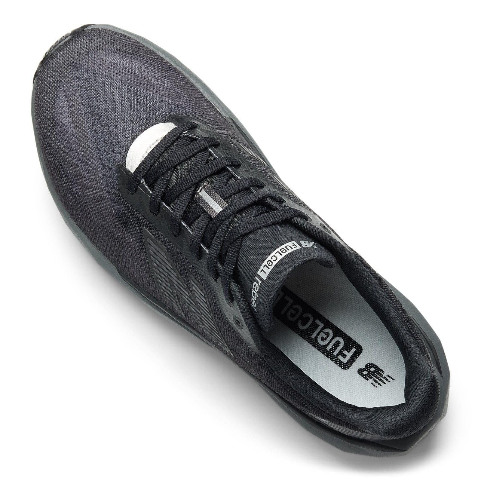 New Balance Men's FuelCell Rebel v5 in Black with Castlerock and Silver Metallic