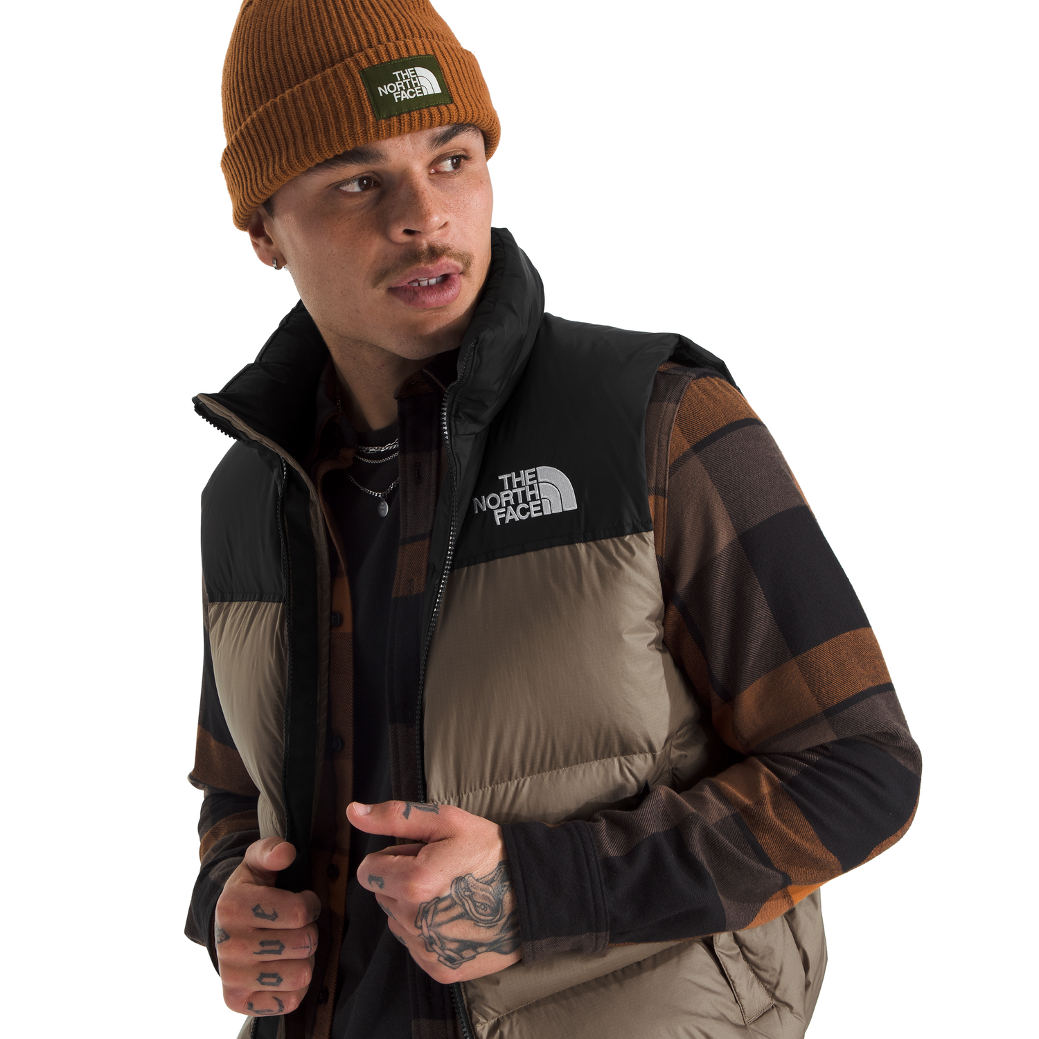 The North Face Men's 1996 Retro Nuptse Vest in Mocha Brown/TNF Black