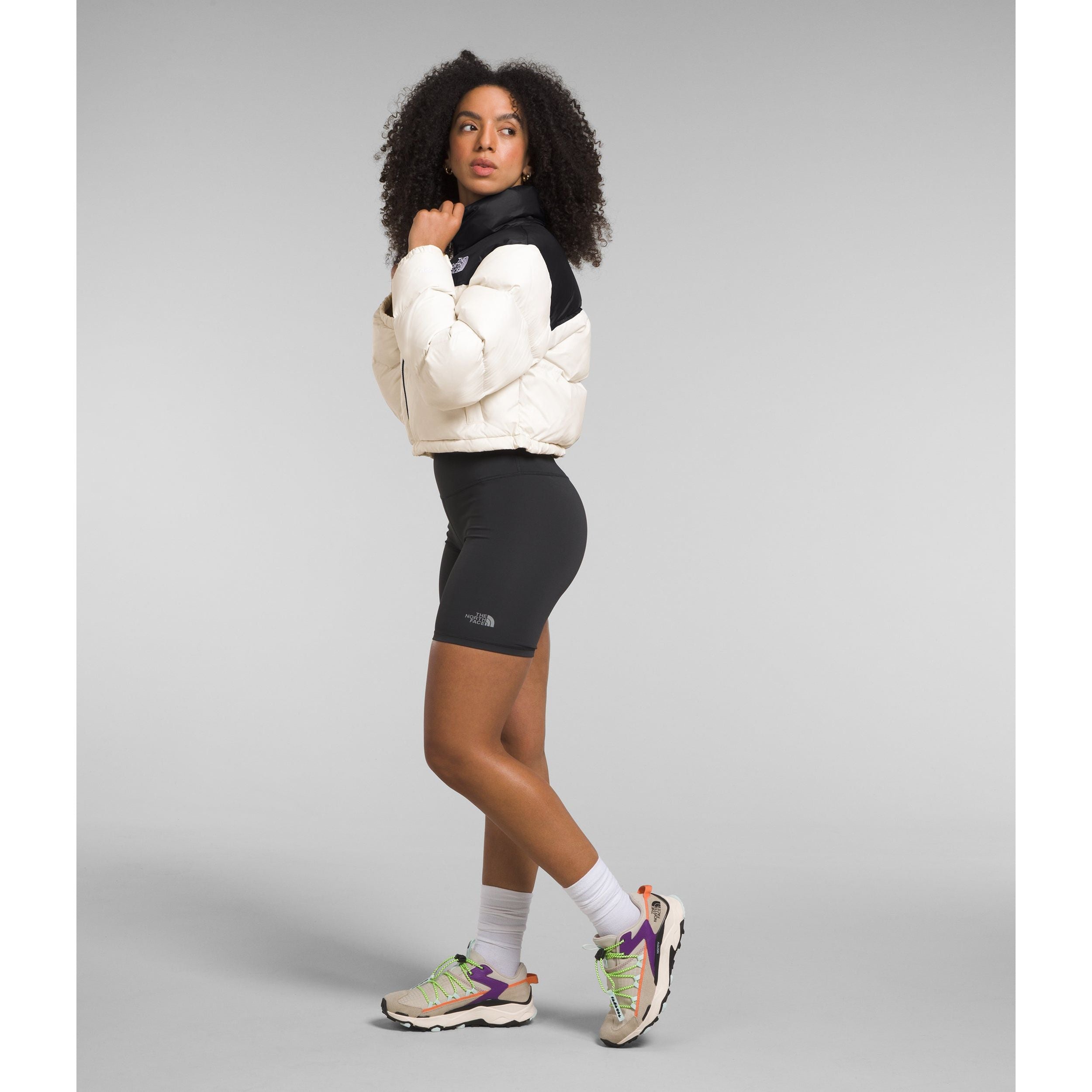The North Face Women's Nuptse Short Jacket in Gardenia White Black Coats & Jackets