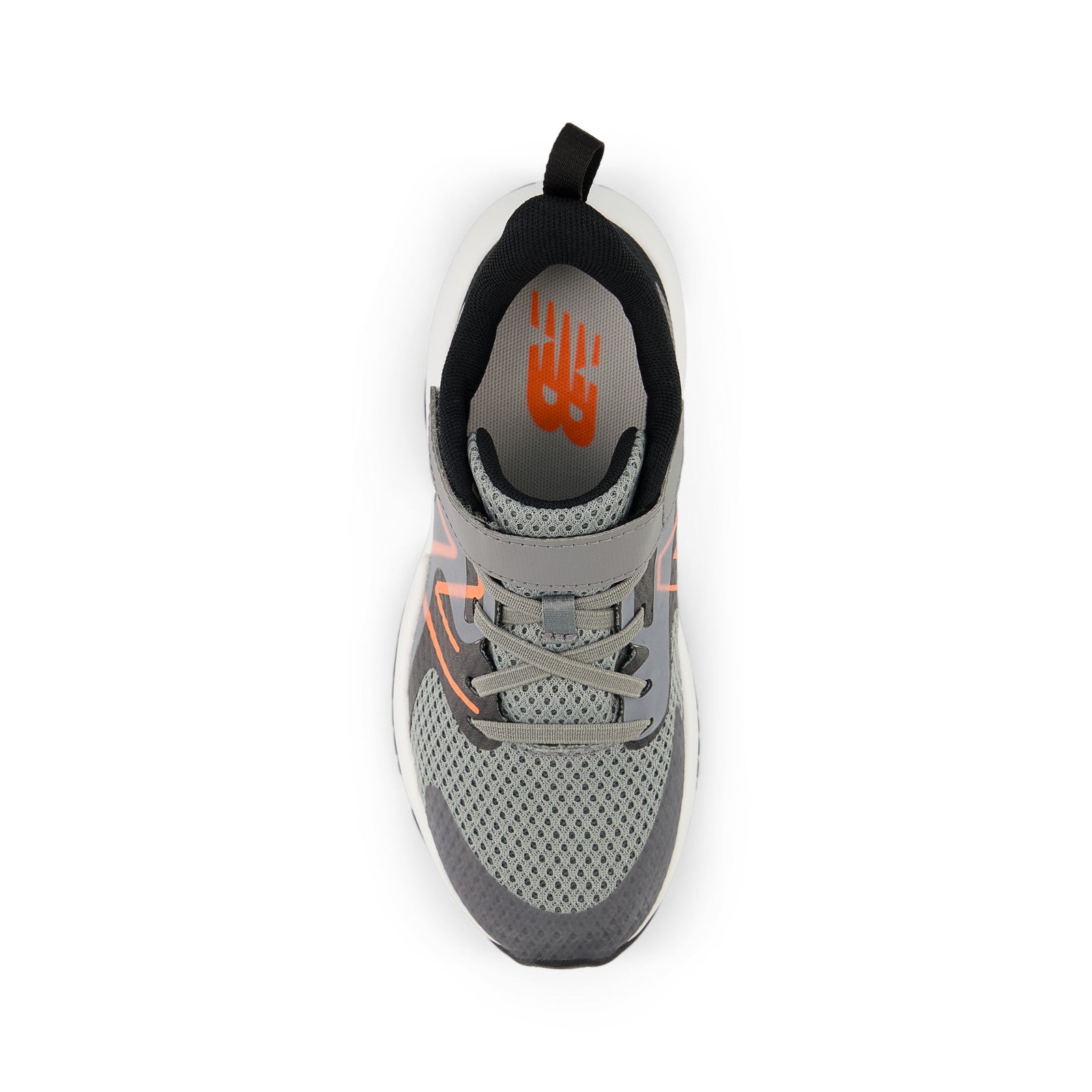 New Balance Kid's Rave Run v2 Bungee Lace with Top Strap in Slate Grey with Black and Tangerine Heat