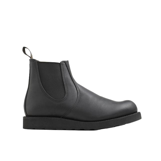 Red Wing men's 6-inch Classic Chelsea boot in black harness leather with side goring and a rugged Traction Tred outsole.