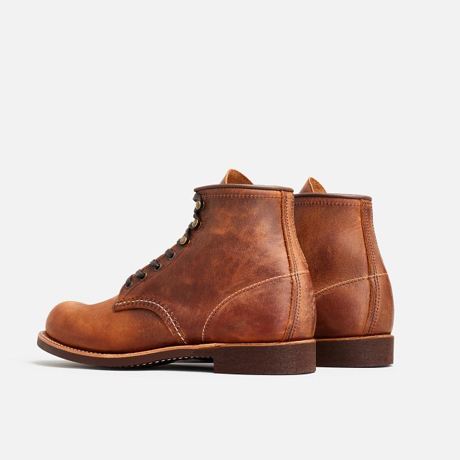Red Wing Blacksmith 6-inch boots in Copper Rough & Tough leather with a smooth toe and durable mini-lug outsole.