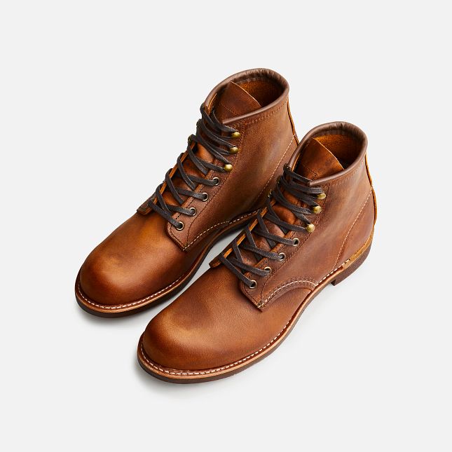 Red Wing Blacksmith 6-inch boots in Copper Rough & Tough leather with dark laces and durable metal hardware.