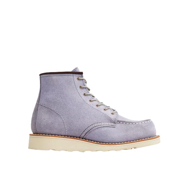 Red Wing women's 6-inch Classic Moc boot in dusty lavender Abilene leather with a white Traction Tred outsole.
