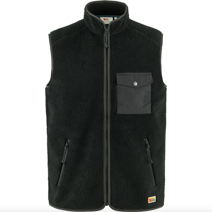 Fjallraven Men's Vardag Pile Fleece Vest in Black Dark Grey Men's Apparel