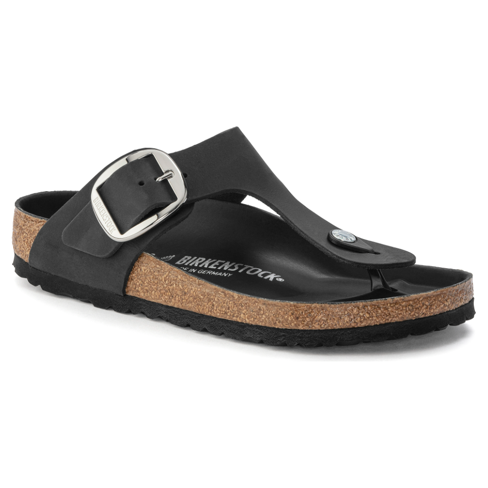 Birkenstock Women Gizeh Big Buckle Oiled Leather in Black Women's Footwear