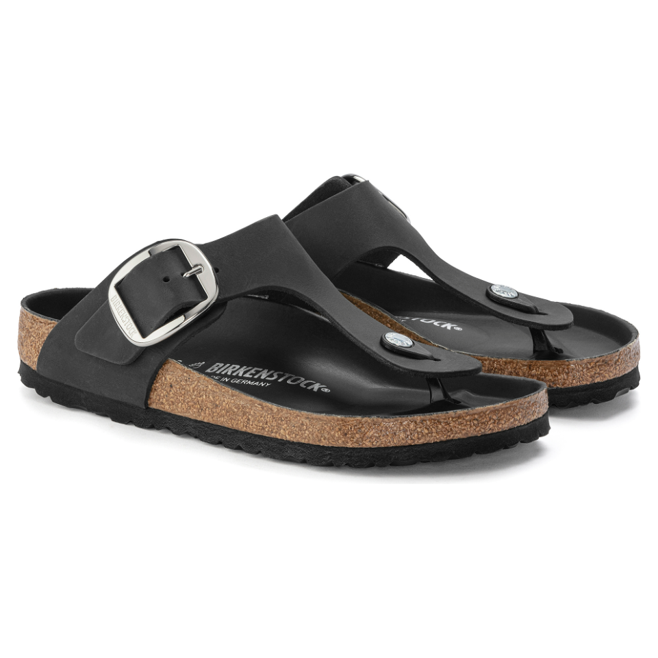 Birkenstock Women Gizeh Big Buckle Oiled Leather in Black Women's Footwear