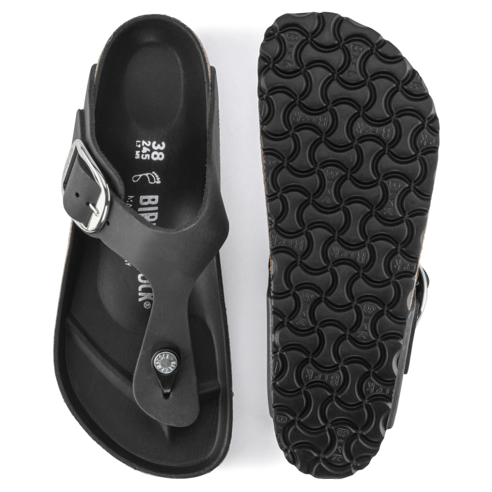Birkenstock Women Gizeh Big Buckle Oiled Leather in Black Women's Footwear