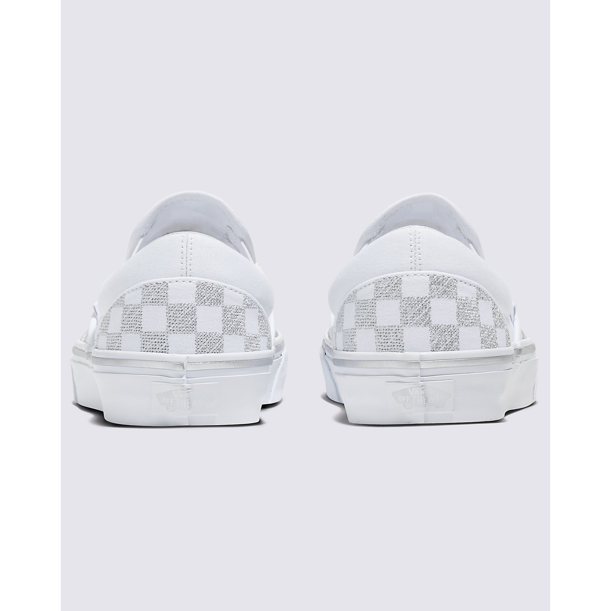 Vans Classic Slip-On Checkerboard Shoe in Metallic True White-Footprint USA
