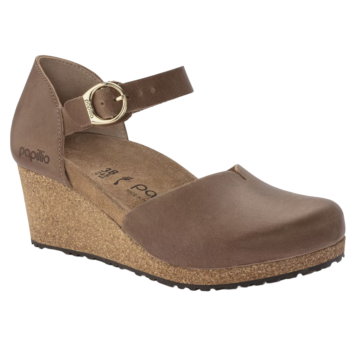 Birkenstock Mary Ring-Buckle Oiled Leather Sandal in Cognac