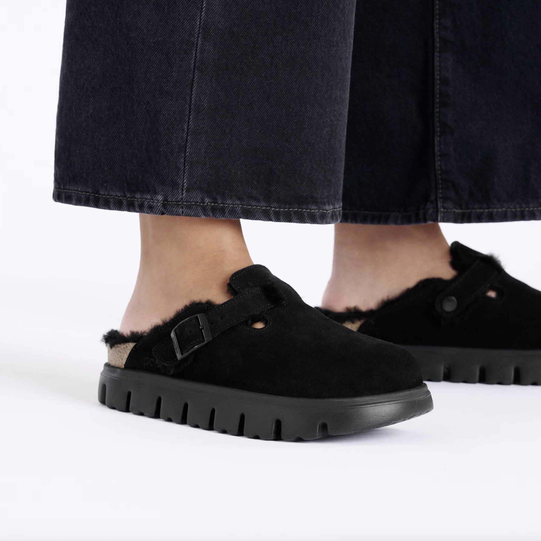 Birkenstock Women's Boston Chunky Shearling Suede Leather-Shearling in Black