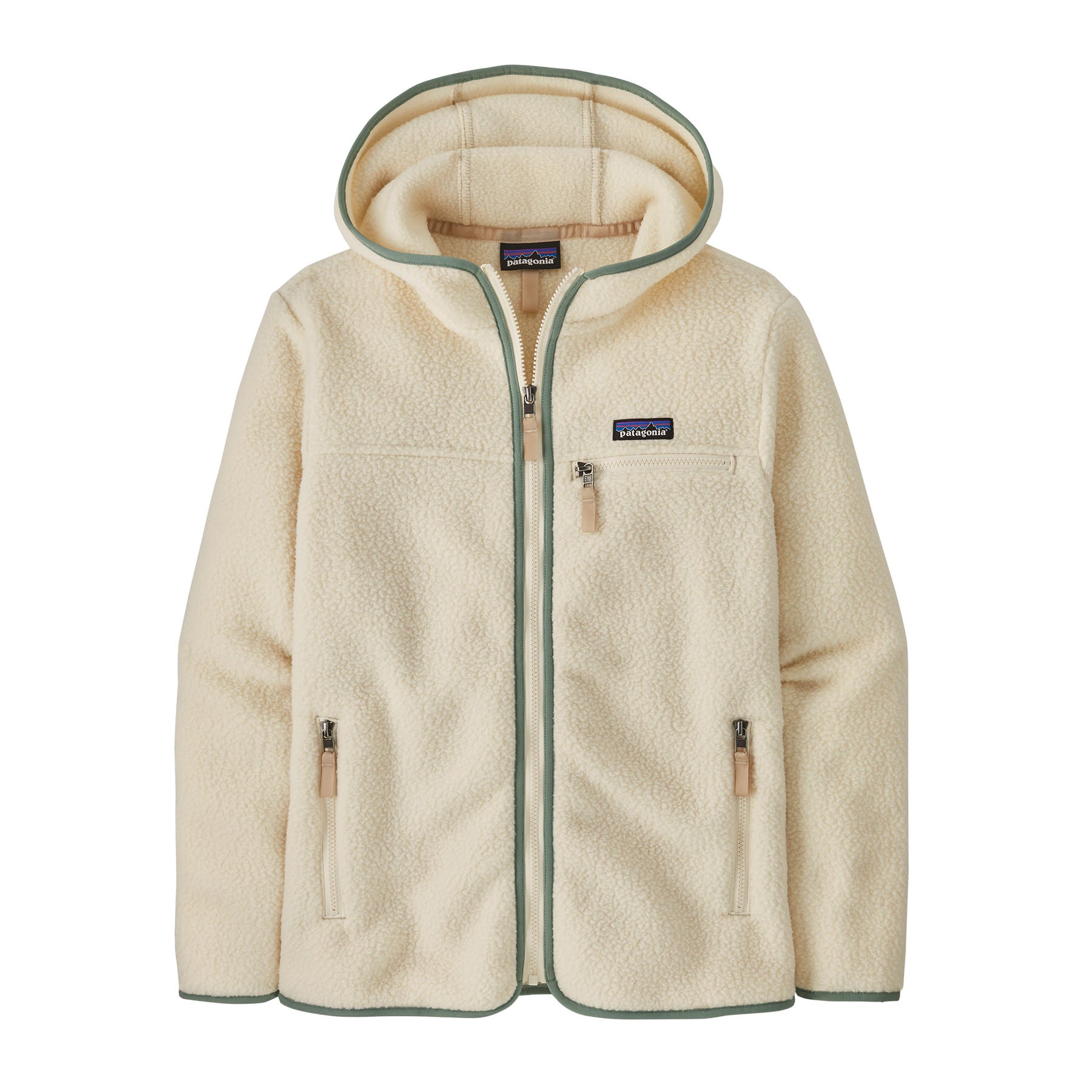 Patagonia Women's Retro Pile Fleece Hoody in Natural w/ Ellwood Green
