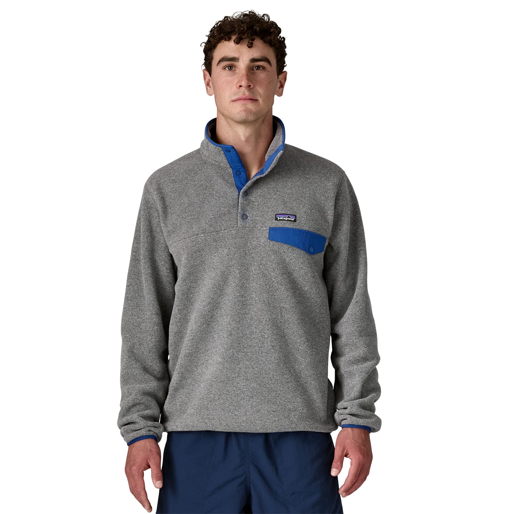 Patagonia Men's Lightweight Synchilla® Snap-T® Fleece Pullover | Nickel w/Clement Blue