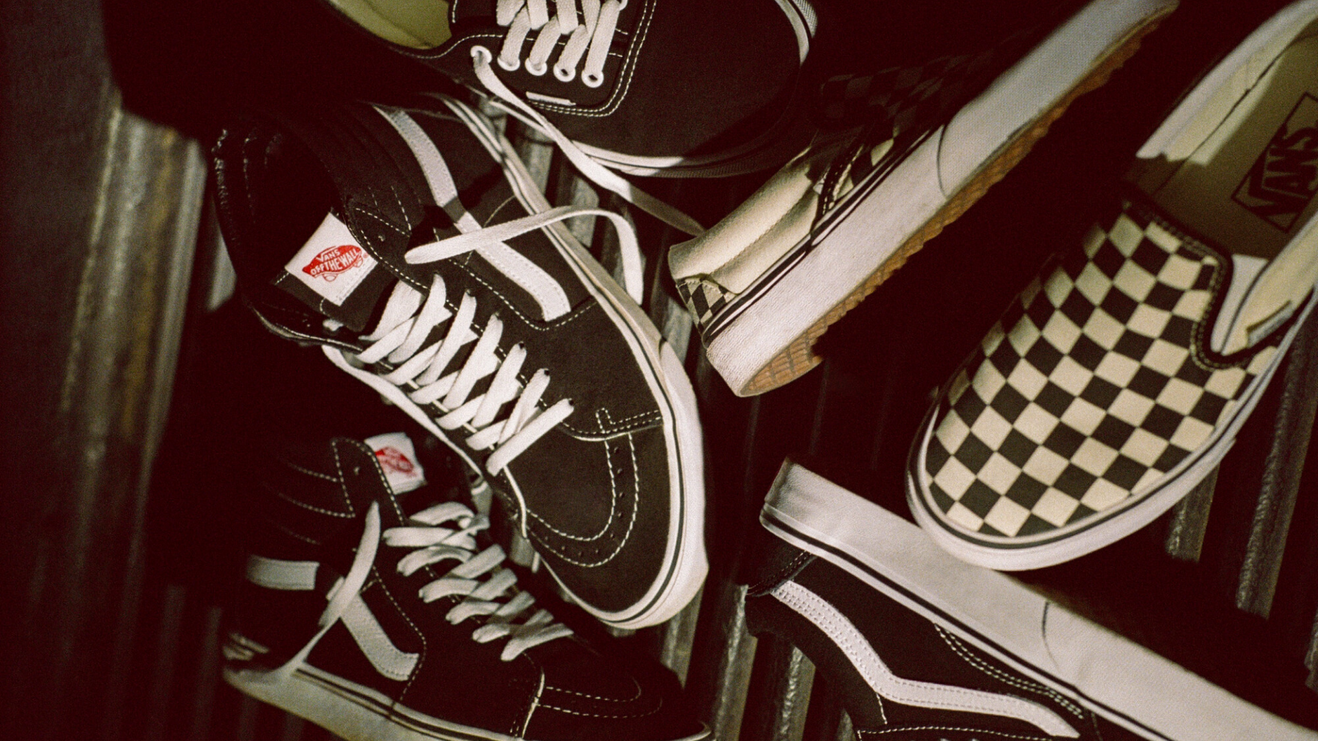 Image displaying a variety of Vans shoes, highlighting their distinct designs and vibrant color
options.