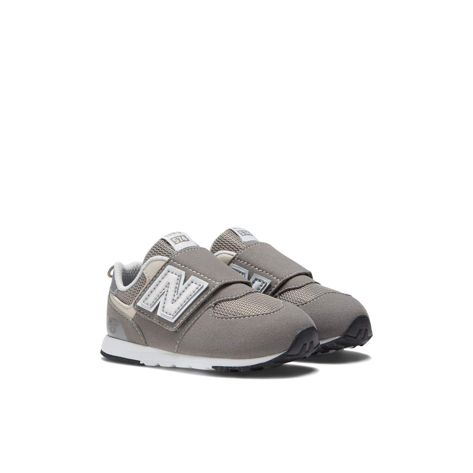 New Balance Kids' 574 NEW-B Hook & Loop in Rain Cloud with Silver Metallic Kid's Footwear