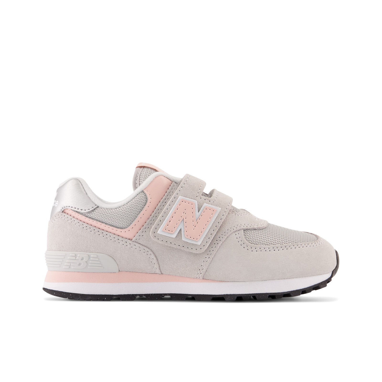 New Balance Kid's 574 Core Hook & Loop in Rain cloud with Pink Haze Kid's Footwear