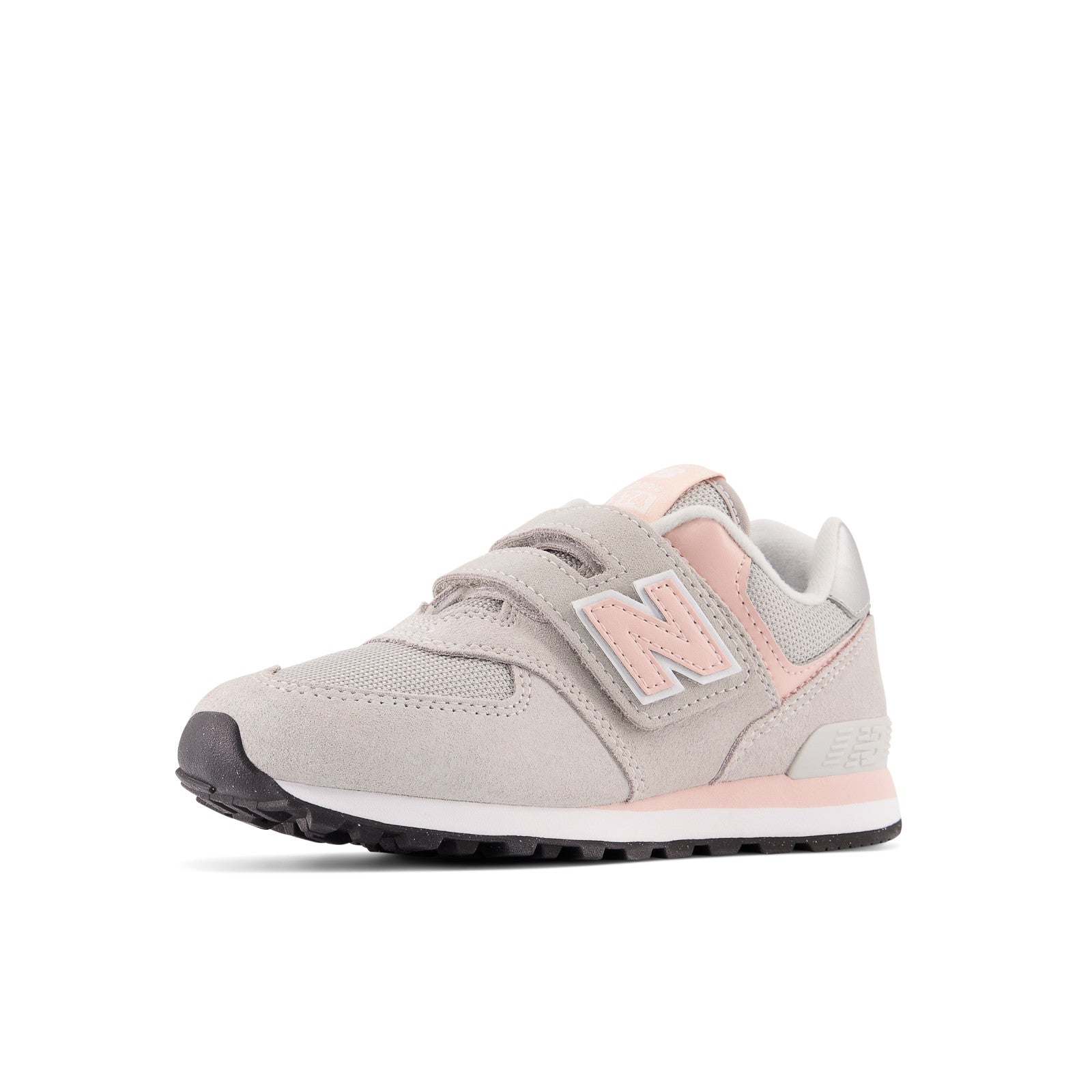 New Balance Kid's 574 Core Hook & Loop in Rain cloud with Pink Haze Kid's Footwear