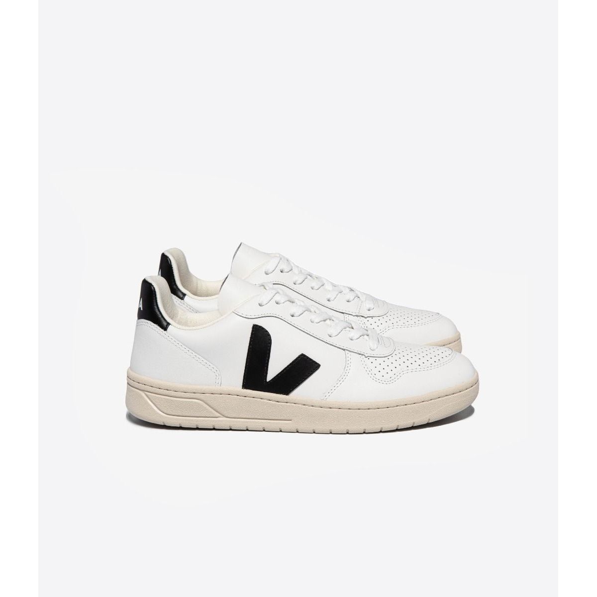 Veja Women's V-10 Leather Sneaker in White Black