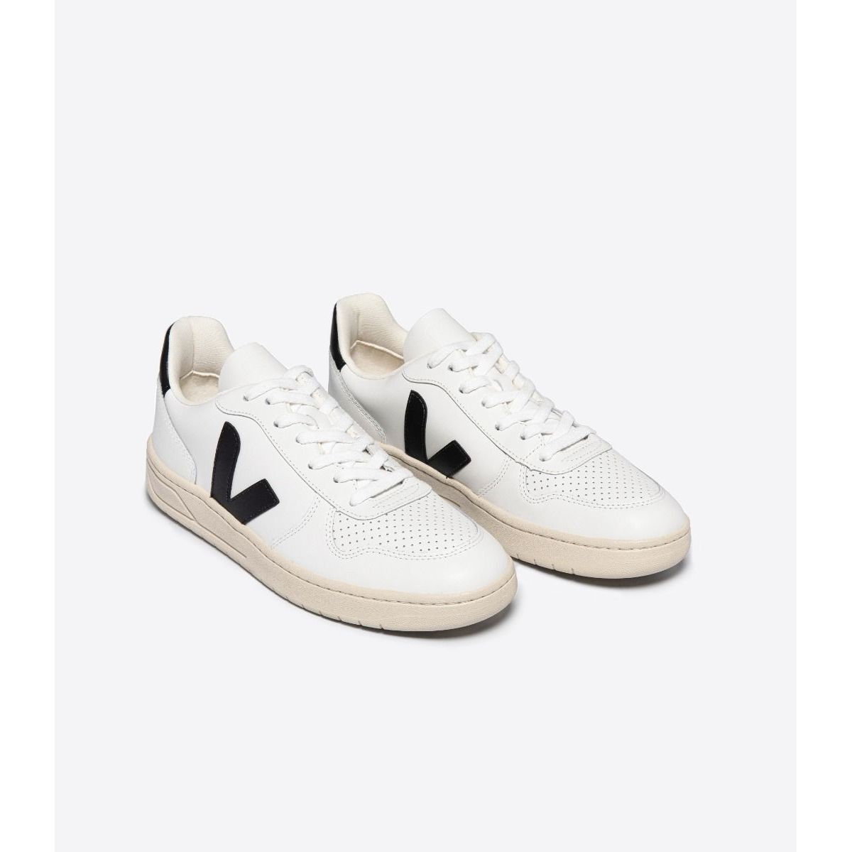Veja Men's V-10 Leather Sneaker in White Black Men's Footwear