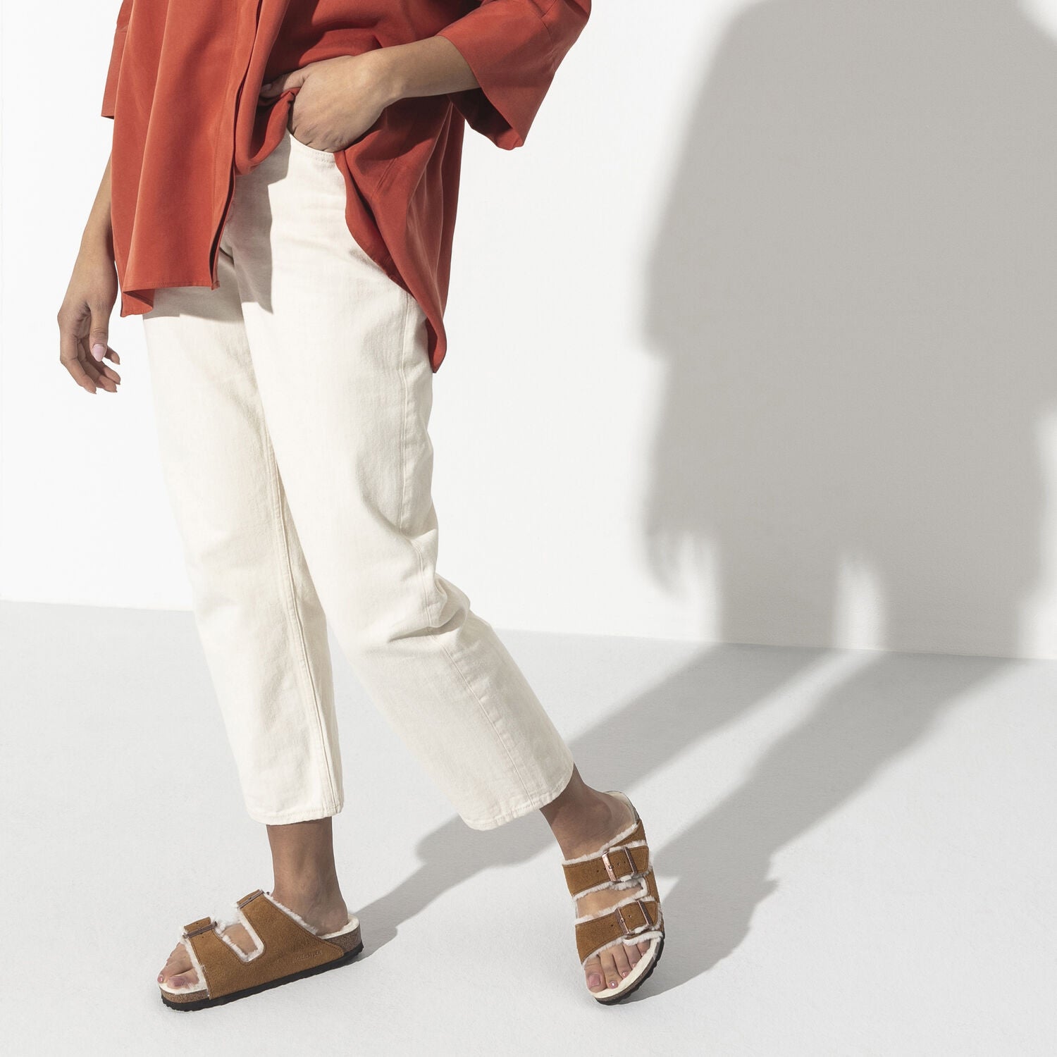 Birkenstock Arizona Shearling Suede Sandal in Mink Women's Footwear