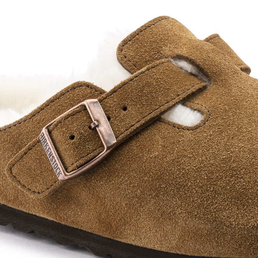 Birkenstock Boston Shearling Suede Leather Clog in Mink Women's Footwear
