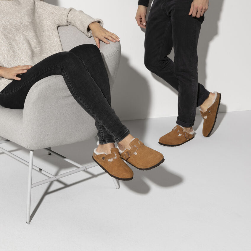 Birkenstock Boston Shearling Suede Leather Clog in Mink Women's Footwear