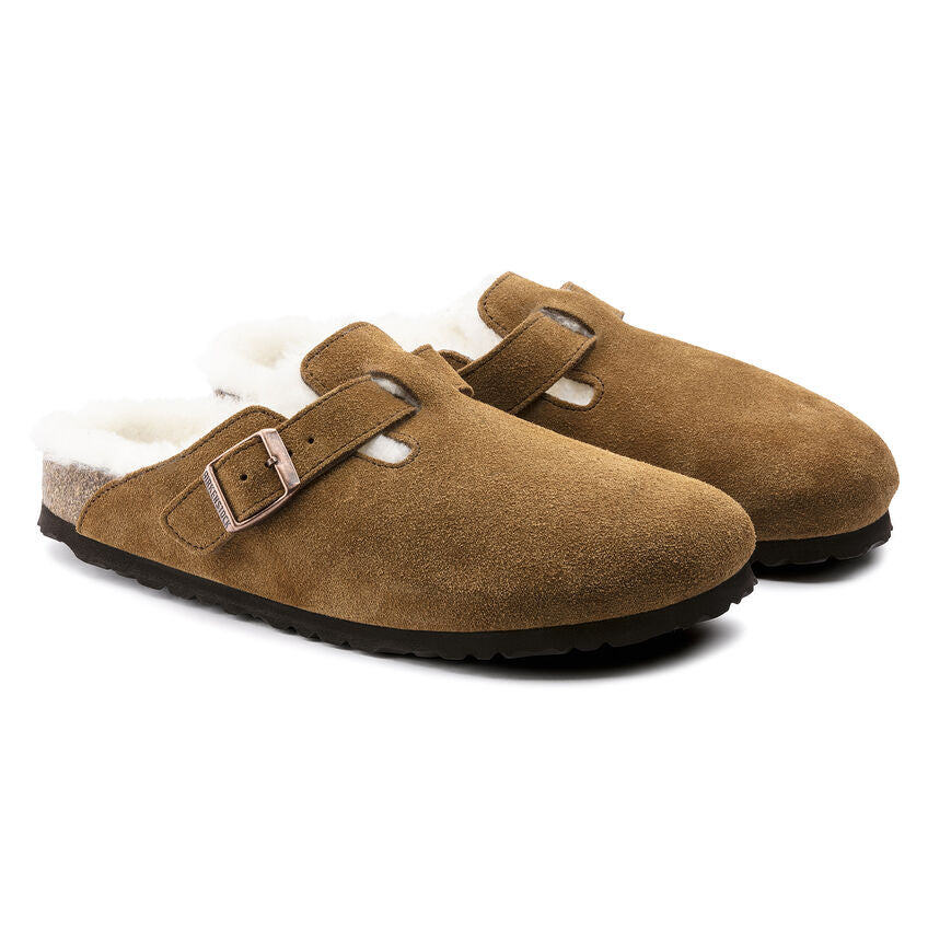 Birkenstock Boston Shearling Suede Leather Clog in Mink Women's Footwear