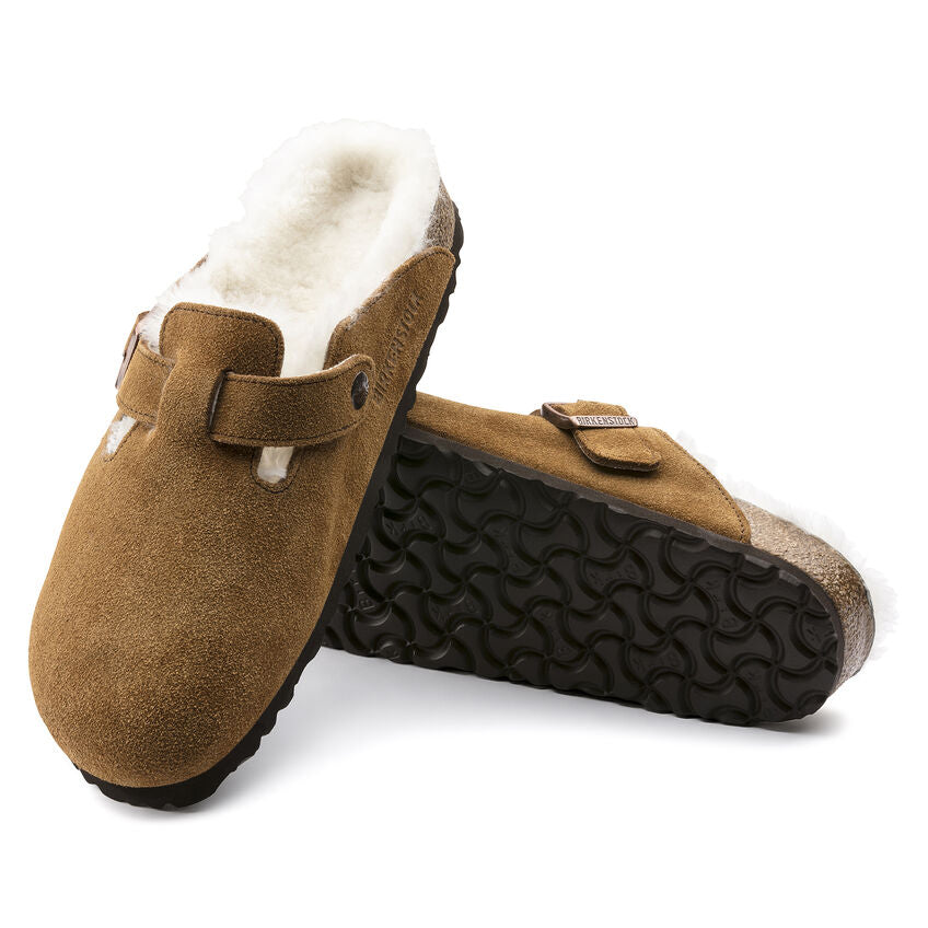 Birkenstock Boston Shearling Suede Leather Clog in Mink Women's Footwear