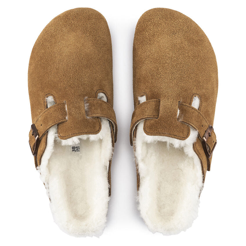 Birkenstock Boston Shearling Suede Leather Clog in Mink Women's Footwear