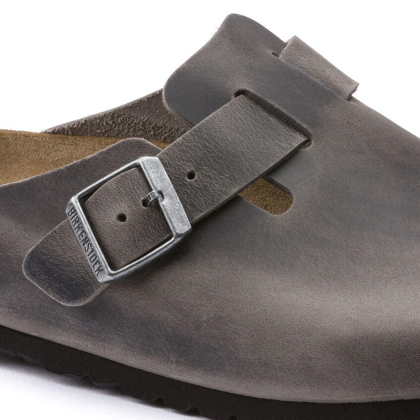 Birkenstock Boston Oiled Leather Soft Footbed Clog in Iron Men's Footwear