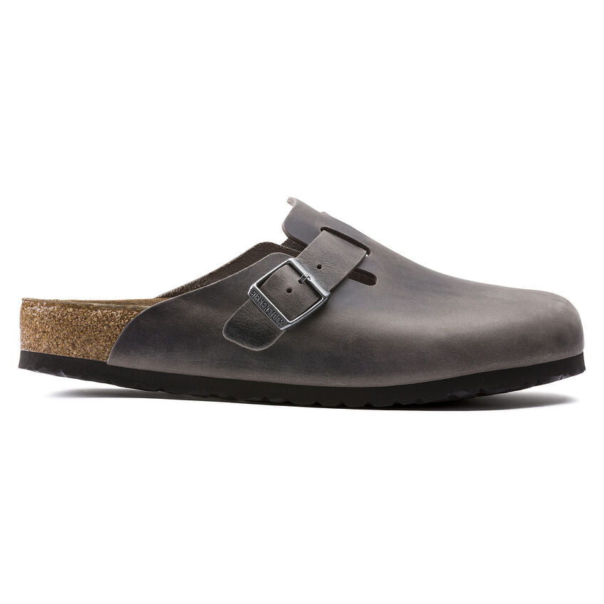 Birkenstock Boston Oiled Leather Soft Footbed Clog in Iron Men's Footwear