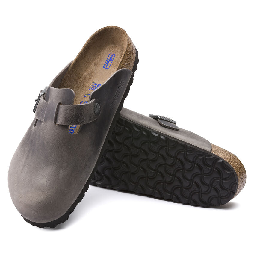 Birkenstock Boston Oiled Leather Soft Footbed Clog in Iron Men's Footwear