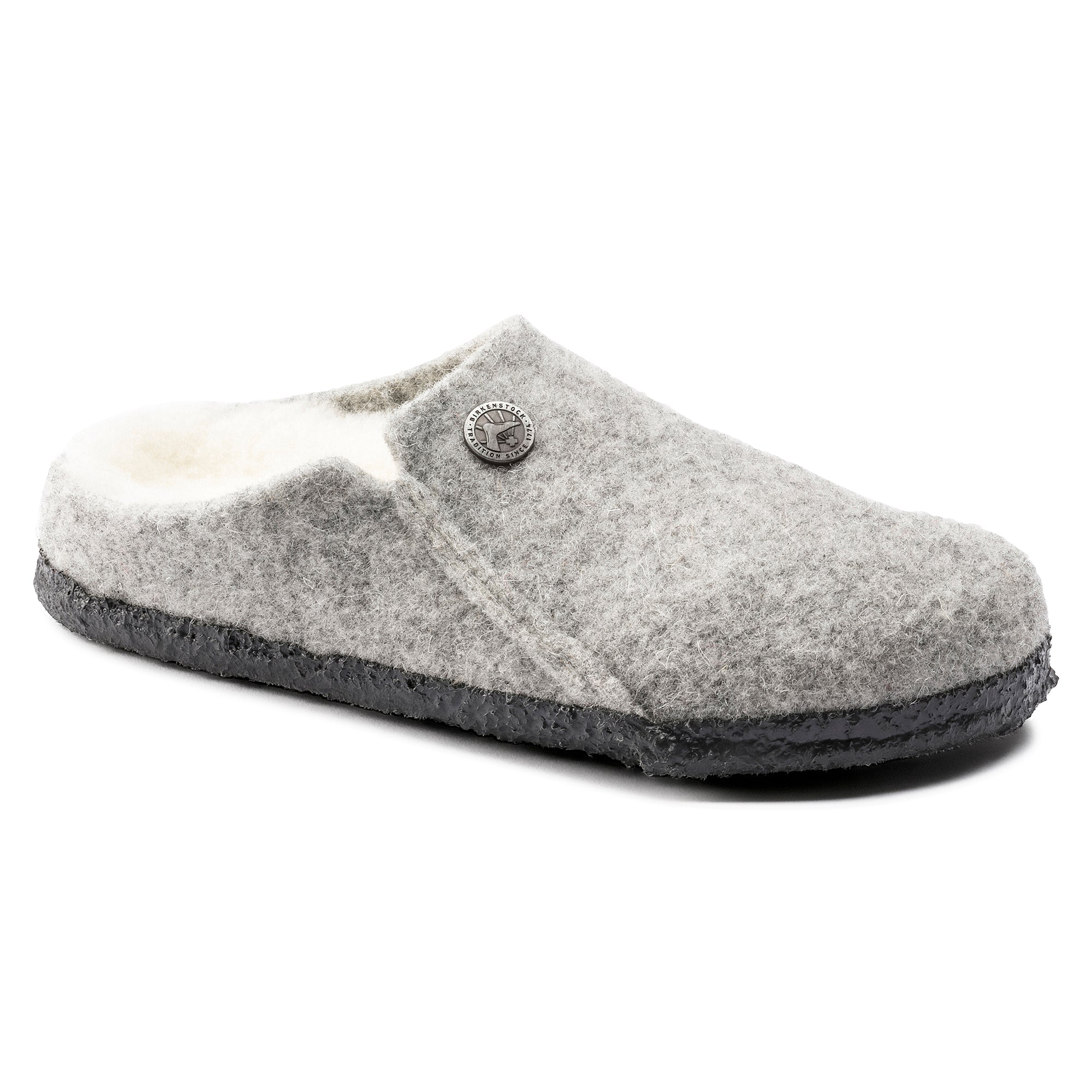 Birkenstock Kid's Zermatt Wool Felt Shearling Slipper in Light Gray Kid