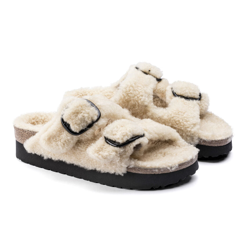 Birkenstock Arizona Big Buckle Shearling Sandal in Teddy Eggshell Women's Footwear
