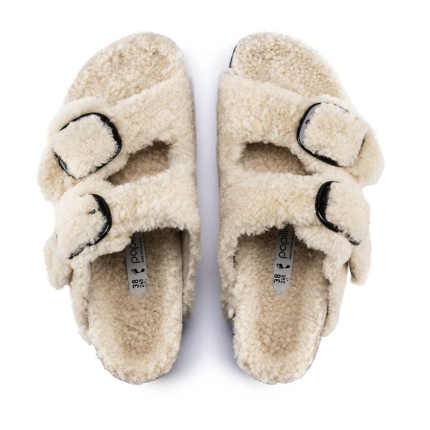 Birkenstock Arizona Big Buckle Shearling Sandal in Teddy Eggshell Women's Footwear