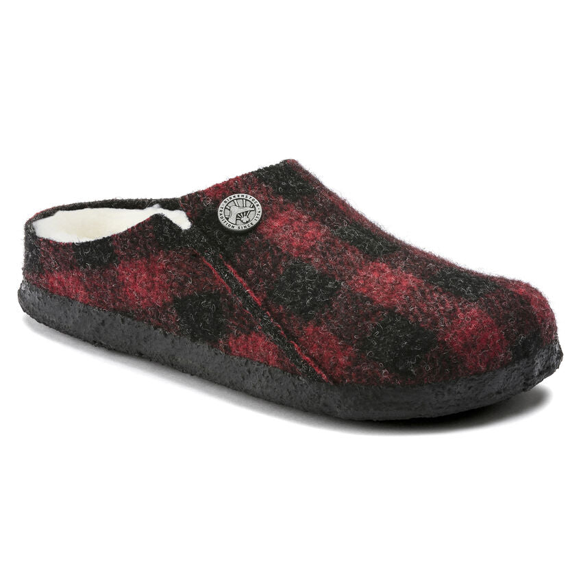 Birkenstock Kid's Zermatt Shearling in Plaid Red Kid