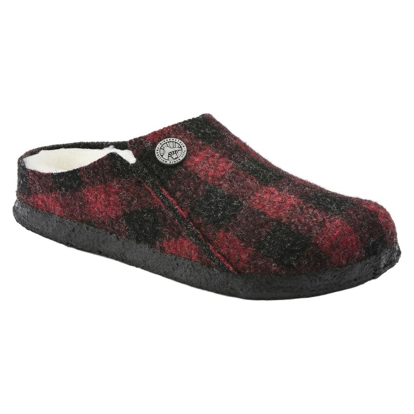 Birkenstock Kid's Zermatt Shearling in Plaid Red Kid