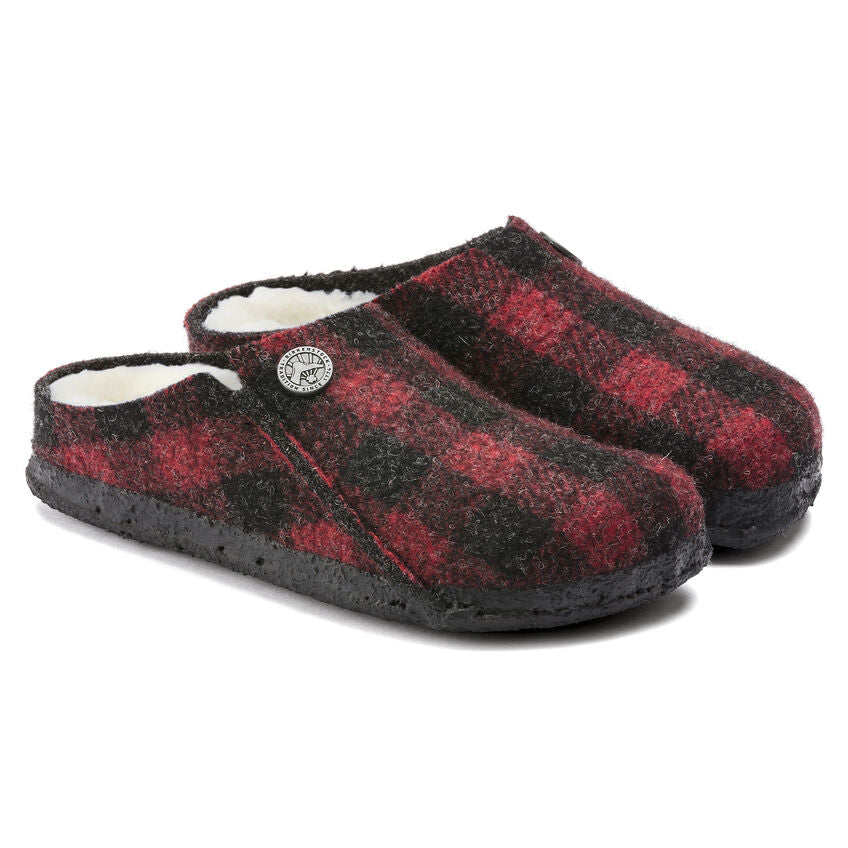Birkenstock Kid's Zermatt Shearling in Plaid Red Kid