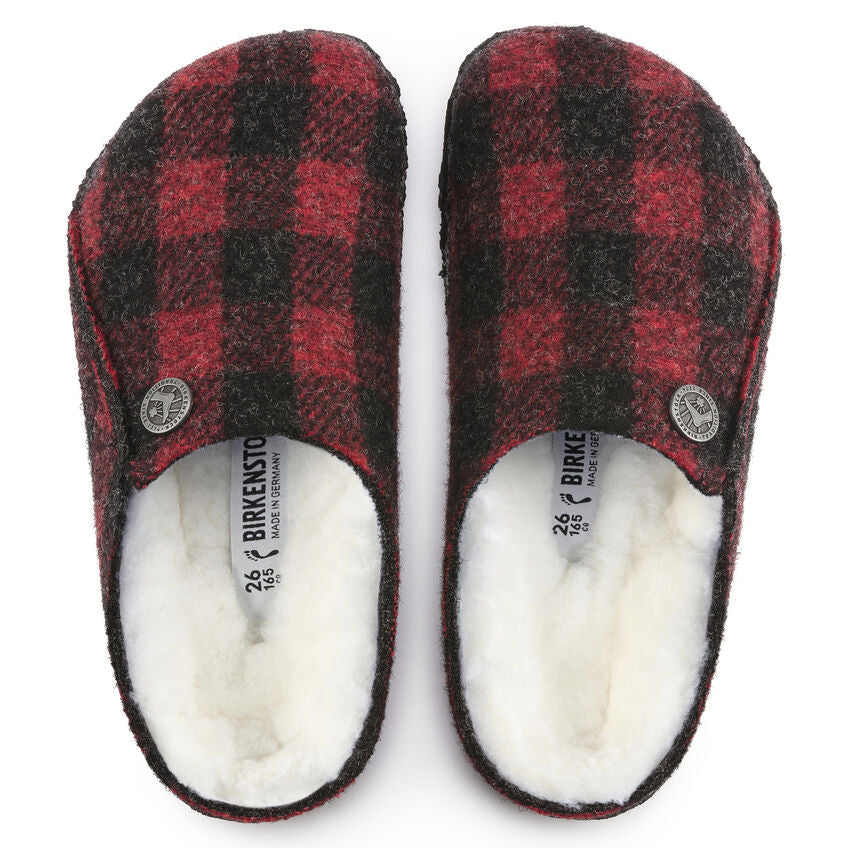Birkenstock Kid's Zermatt Shearling in Plaid Red Kid