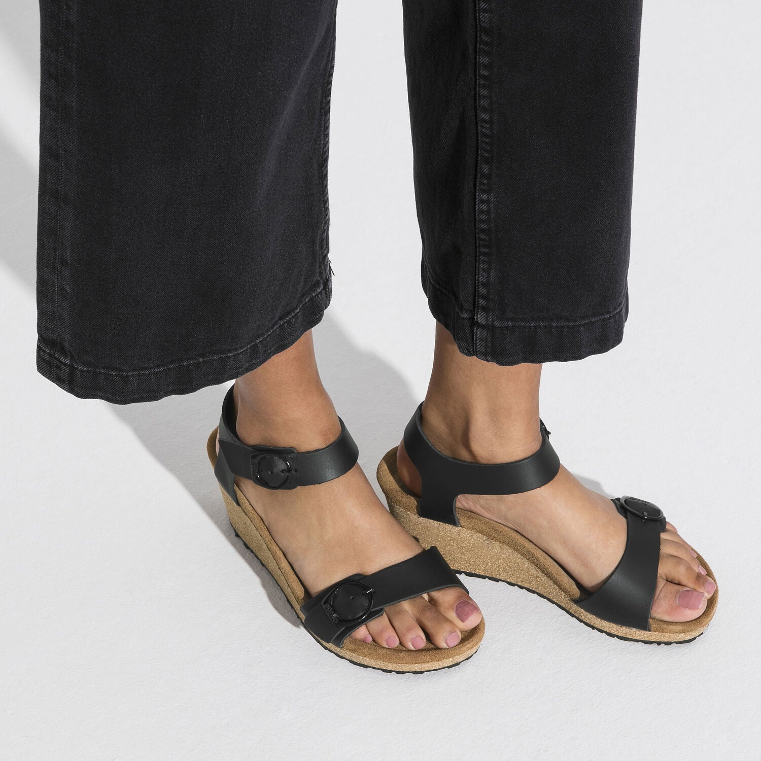 Birkenstock Soley Ring-Buckle Leather Wedge Sandal in Black Women's Footwear