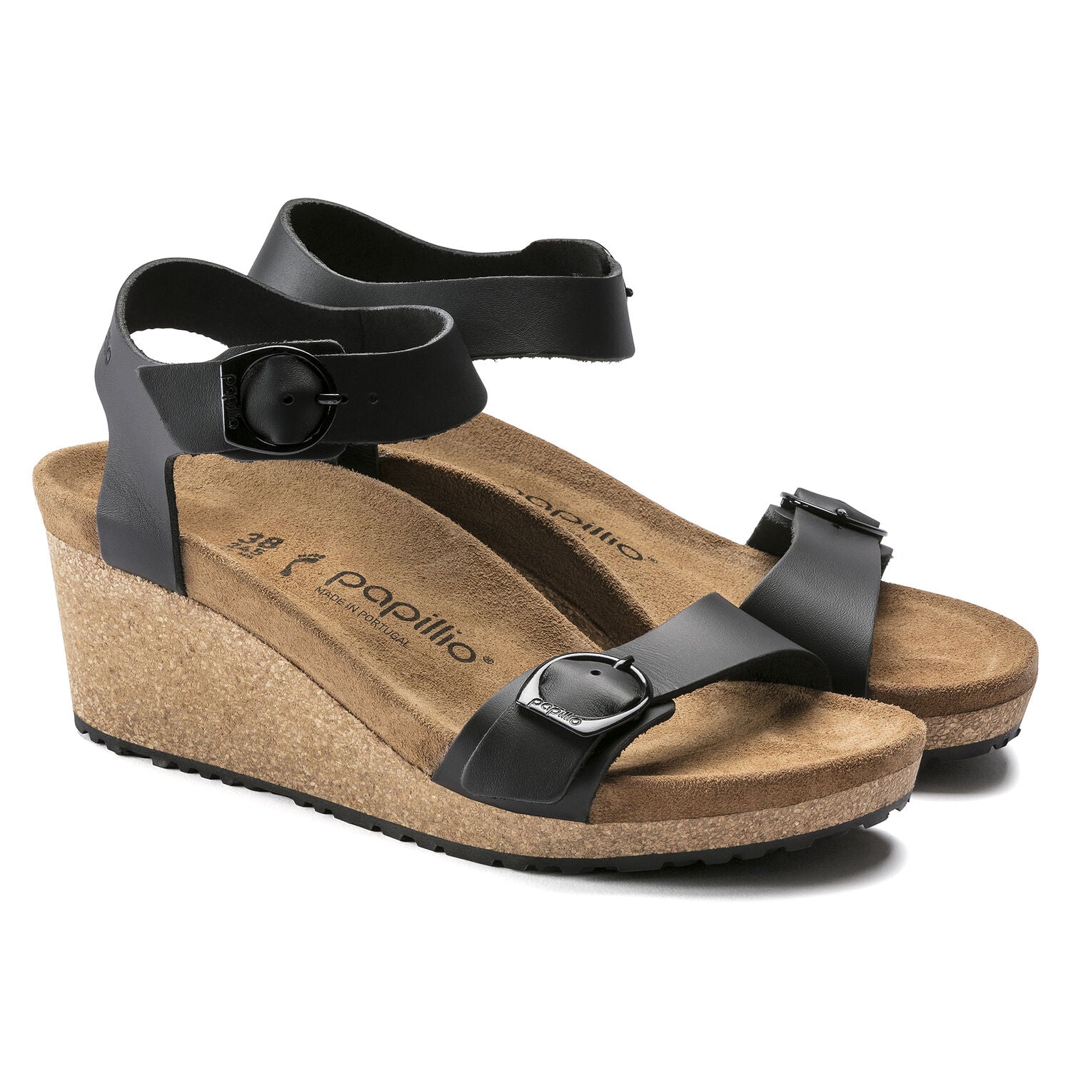 Birkenstock Soley Ring-Buckle Leather Wedge Sandal in Black Women's Footwear