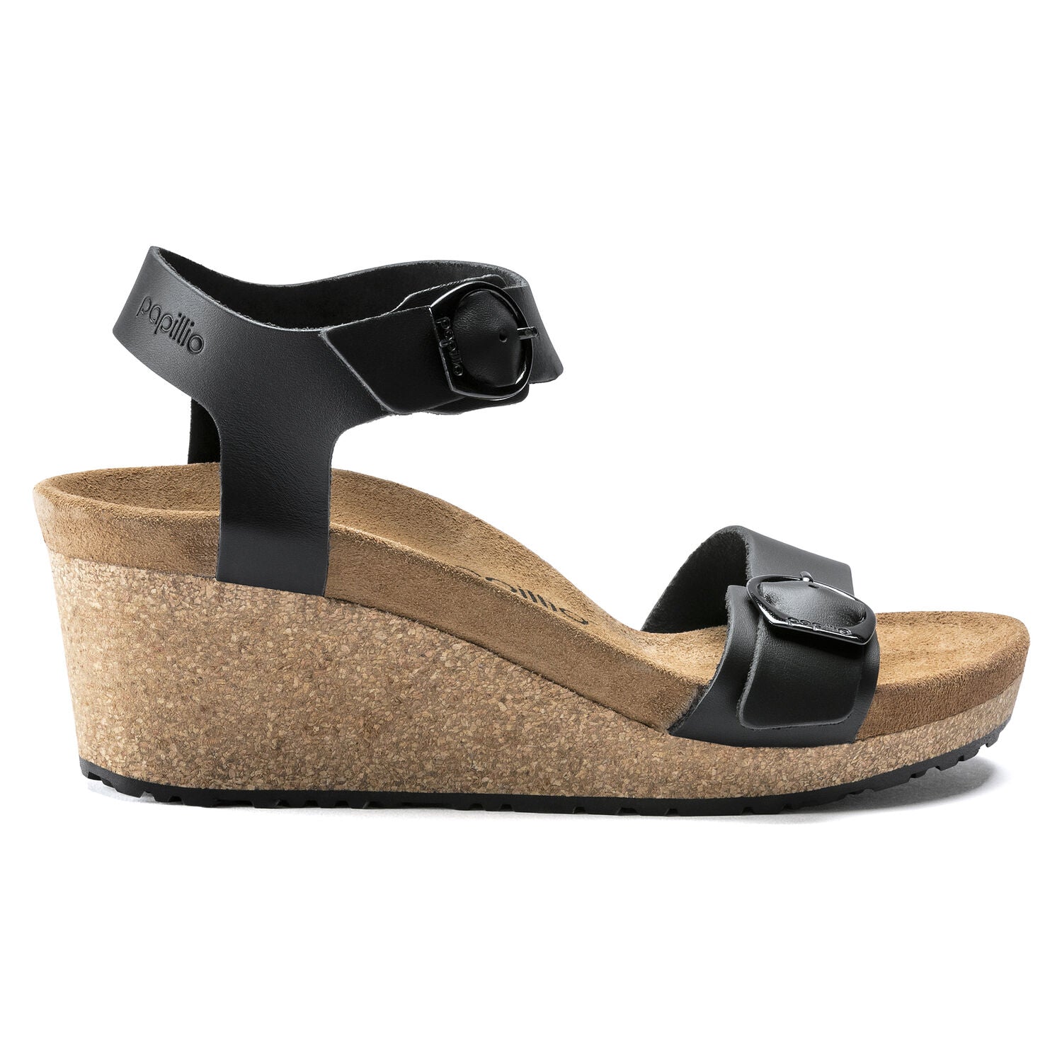Birkenstock Soley Ring-Buckle Leather Wedge Sandal in Black Women's Footwear