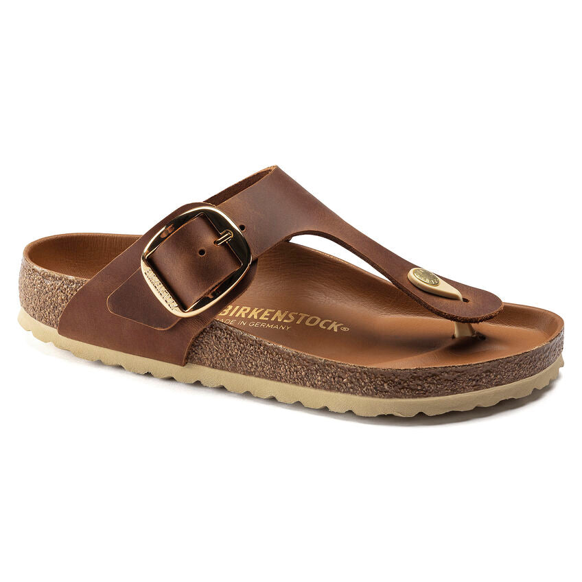 Birkenstock Gizeh Big Buckle Oiled Nubuck Leather in Cognac Women's Footwear